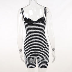 Not So Black And White Striped Sleeveless Knit Romper