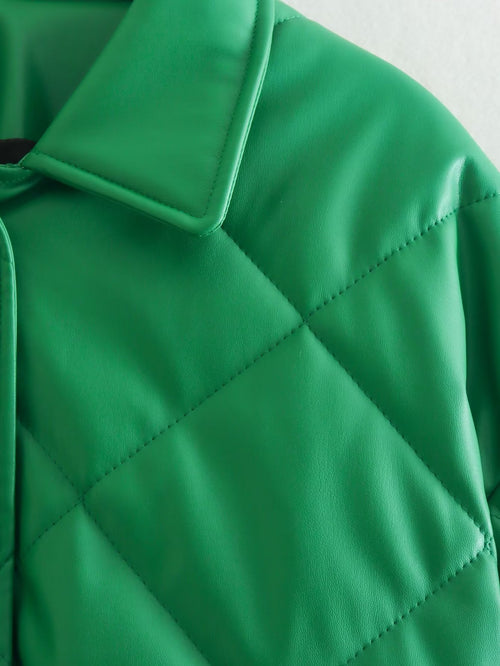 Seeing Green Faux Leather Quilted Jacket