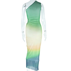 Michaela Sleeveless Gradient Mesh Overlay Maxi Dress