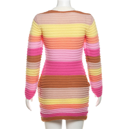 Marissa Long Sleeve Striped Knit Sweater Mini Dress