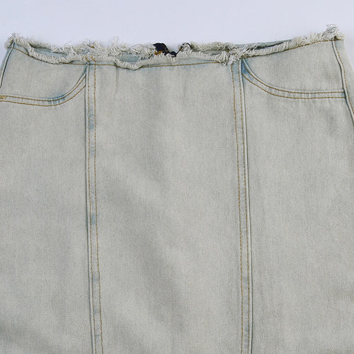 Noelle Low Waist Frayed Edge Washed Denim Maxi Skirt