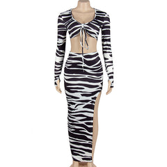 Wild Thing Zebra Print Long Sleeve Maxi Skirt Set