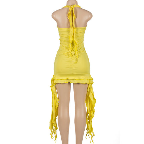 Day To Night Sleeveless Halter Ruffle Mini Dress