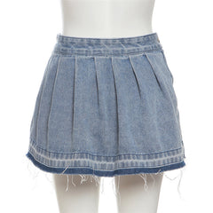 Sienna Washed Pleated Denim Mini Skirt
