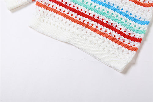 Miss Me Crochet Button Front Striped Short Set