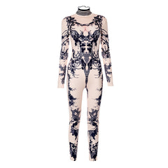 Prove You Wrong Printed Mock Neck Long Sleeve Jumpsuit