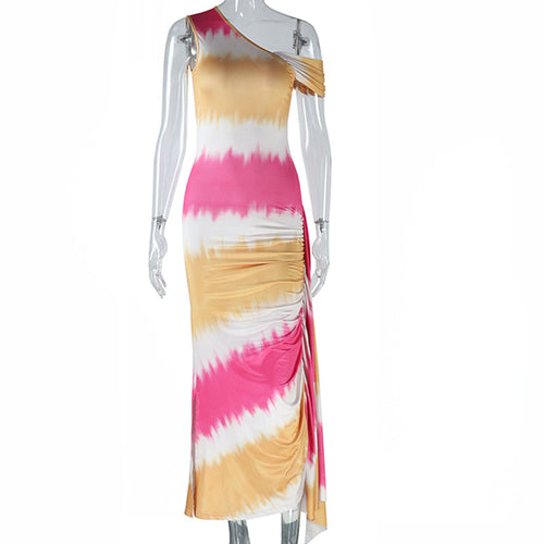 Cassie Printed One Shoulder Ruched Midi Dress