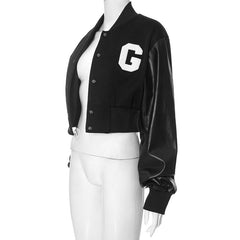 Big G Faux Leather Sleeve Varsity Jacket