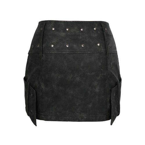 Next Rated Cross Front Buckle Washed Faux Leather Mini Skirt