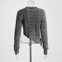 Rosalie Asymmetric Washed Thick Cable Knit Sweater