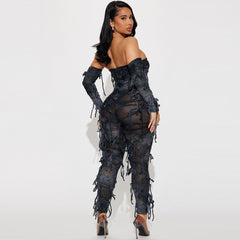 The Secret Recipe Tie Dye Disressed Tassel Jumpsuit