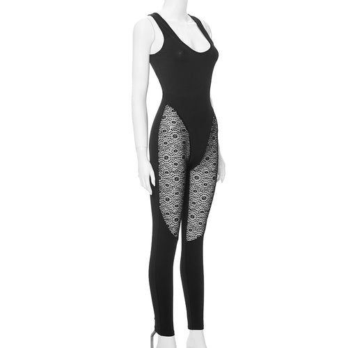 Can't Deny It Sleeveless Mesh Panel Jumpsuit