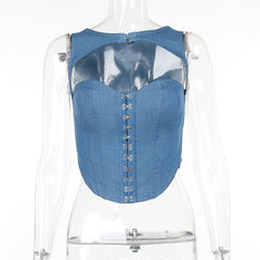 Kariya Cutout Denim Corset Tank Top