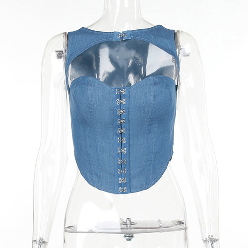 Kariya Cutout Denim Corset Tank Top