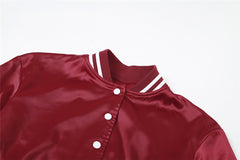 IT GIRL Cropped Satin Varsity Jacket