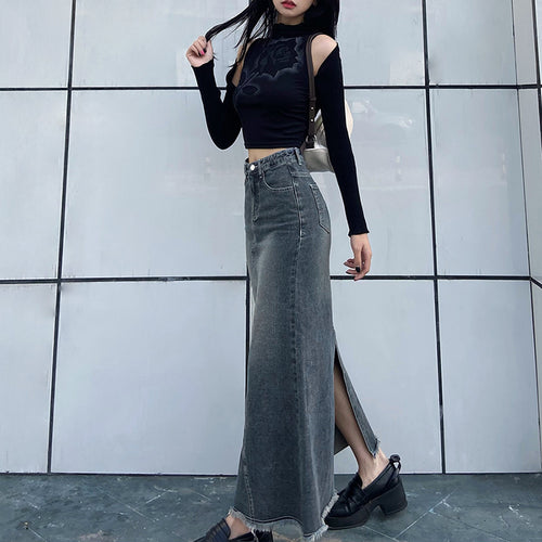 Raw Edge Denim Maxi Skirt