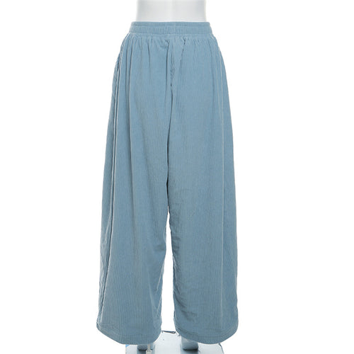 High Waist Loose Fit Wide Leg Ribbed Pants