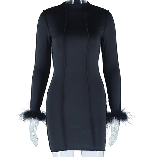 Ruffling Some Feathers Mock Neck Long Sleeve Bodycon Mini Dress