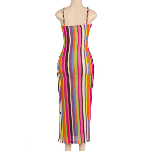 Nia Sleeveless Striped Crochet Knit Maxi Dress