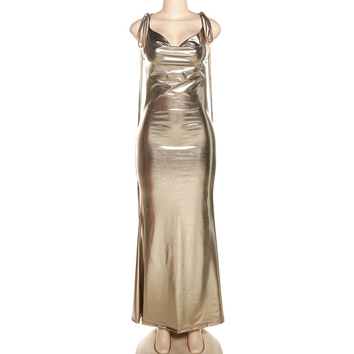 Worth More Than Gold Metallic Backless Evening Maxi Dress