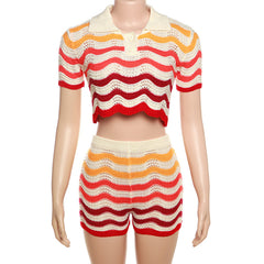 Poppin’ Out Chevron Crochet Knit Short Set