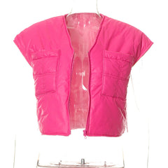 Sleeveless Zipper Pocket Padded Vest Jacket