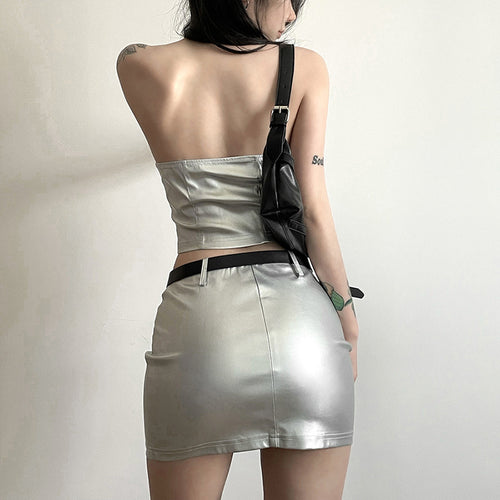 Metallic Corset Mini Skirt Set