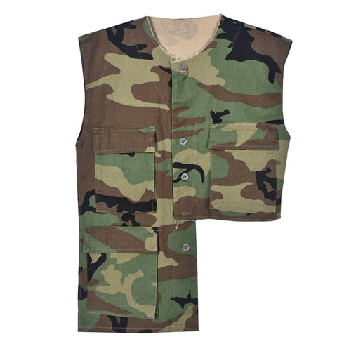 Spring Summer Camouflage round Neck Sleeveless Personality Vest Women Long Short Top