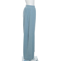 High Waist Loose Fit Wide Leg Ribbed Pants