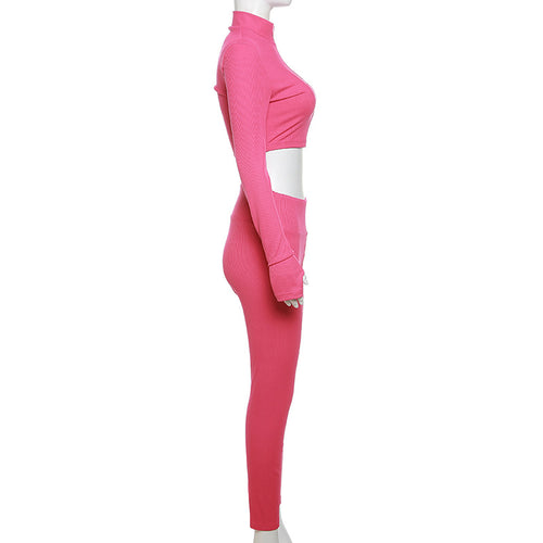 In A Zip Long Sleeve High Waist Ribbed Legging Pant Set