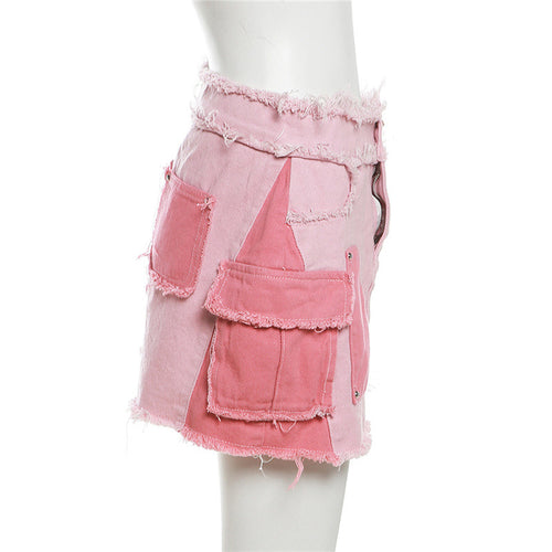 Sweet Fantasy Distressed Denim Mini Skirt Set