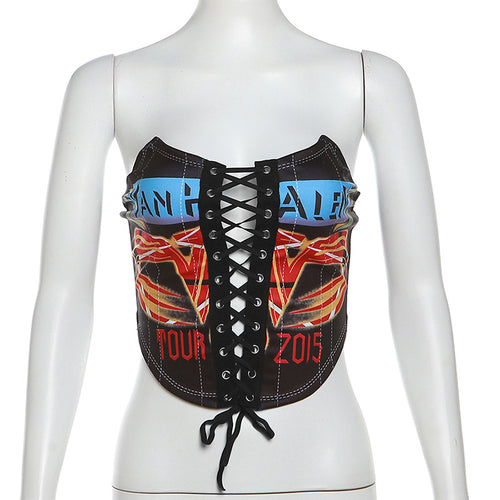 Going On Tour Graphic Lace Up Corset Crop Top