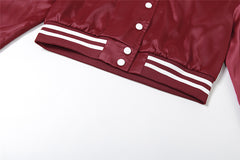 IT GIRL Cropped Satin Varsity Jacket