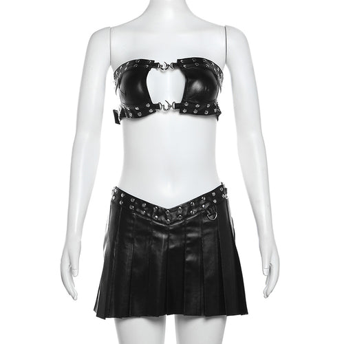 Anything 4 Me Cutout Faux Leather Mini Skirt Set