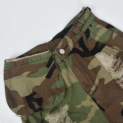 Open Fire Distressed Camouflage Shorts