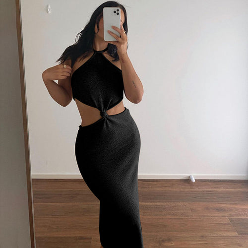 Women Clothing Summer Halter Backless Sexy Vacation Hollow Out Cutout Dress Slim Fit Children