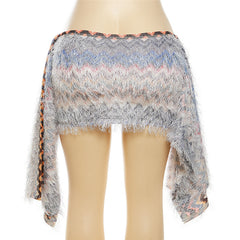 Gia Low Waist Chevron Fuzzy Mini Skirt