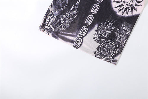 Remi Printed Mesh Long Sleeve Midi Dress