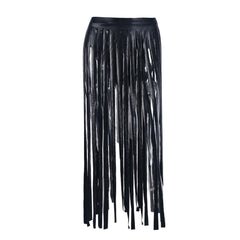Can't Hang With Me Faux Leather Fringe Midi Skirt
