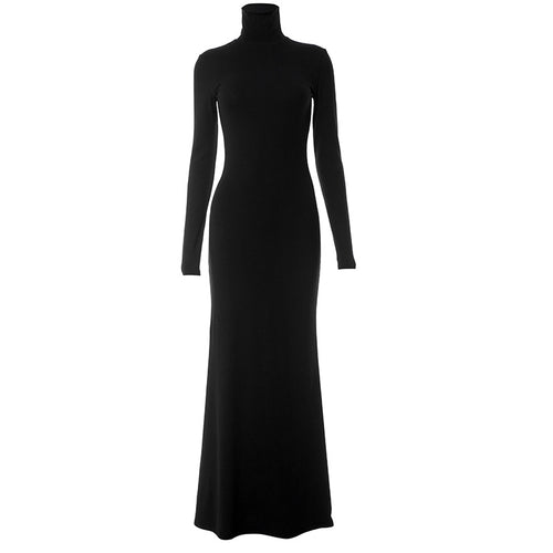 Haley Turtleneck Long Sleeve Fitted Fishtail Maxi Dress