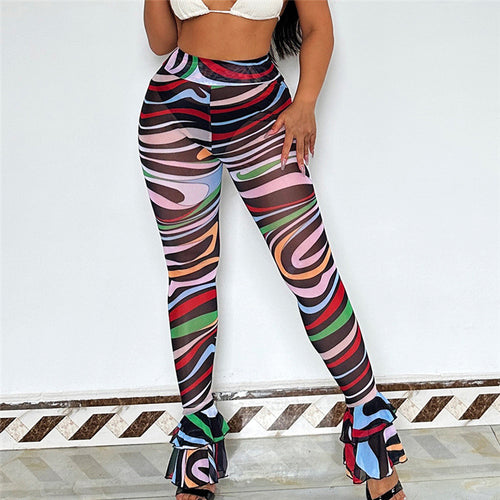 Jade High Waist Printed Mesh Pants