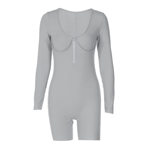 Jaidyn Zip Front Ribbed Long Sleeve Romper