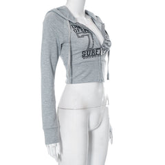 Cali Surf Team Zip Front Graphic Cropped Hoodie