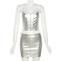 Metallic Corset Mini Skirt Set