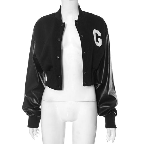 Big G Faux Leather Sleeve Varsity Jacket