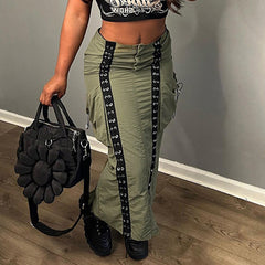 Presha Lace Up Cargo Pocket Midi Skirt