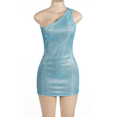 Monica Shimmer One Shoulder Bodycon Mini Dress