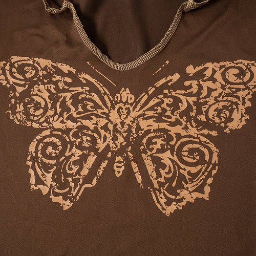 Mariposa Retro Contrast Stitch Graphic V-Neck Top