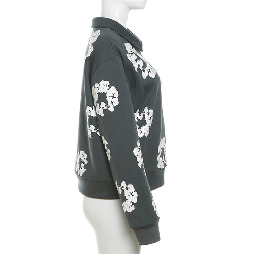 Raising Daisies Printed Zip Neck Sweatshirt