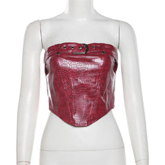 Snake My Way In Faux Leather Belted Corset Crop Top